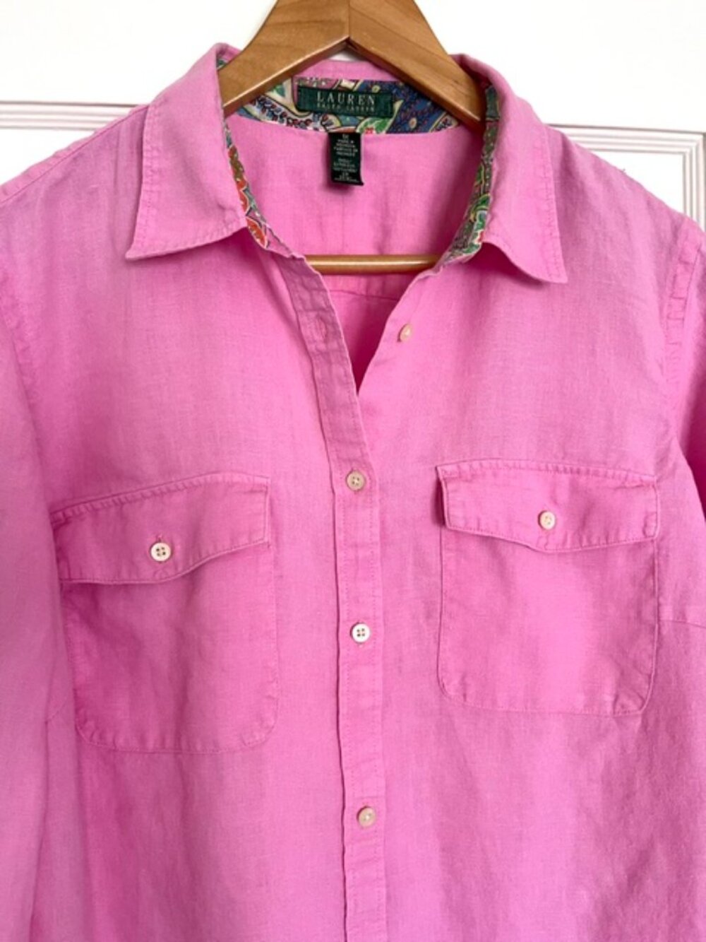 Vintage Lauren Ralph Lauren Pink Linen Button Up | Size XL - Picture 4 of 7